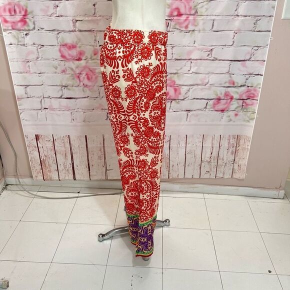 Zara red printed palazzo wide leg high waisted slip on pants size xl - Picture 7 of 13
